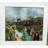 GILL WATKISS ARR 'The Arrival of the Bude Towednack Church' Oil on Board Signed Further signed,