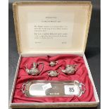 Modern miniature dolls house silver four piece tea set, maker CH & S Birmingham 1974, weight 2oz