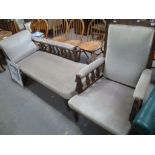Victorian Ash framed upholstered salon armchair and matching chaise lounge