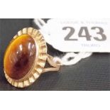 Mid-Century 9ct rose gold tigers eye cabochon set dress ring, weight 6.8g approx