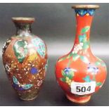 Chinese cloisonne small bottle vase, decorated with flowers upon a red key ground, height 5.5';