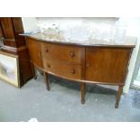 19th Century style bow front sideboard with two drawers flanked by two cupboard doors upon six