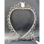 Good Edwardian silver large photograph or mirror frame, of heart shape bordered with cast pierced