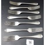 Set of six Old English pattern silver dessert forks, maker GS & Co Ltd, London 1921; together with