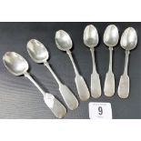 Set of 9 provincial silver fiddle pattern teaspoons, maker J.W. & Co, Exeter 1875 together with