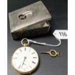 Good 18ct gold open faced pocket watch, the 40mm white enamel dial with black Roman numerals and