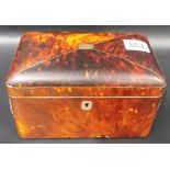 Good George III tortoiseshell tea caddy of rectangular form, the domed lid with silver wire inlay,