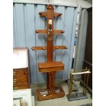 Victorian oak hall stand ,the arched back with mirror insert, three coat hanging branches over a