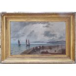 ROBERT FARREN (1832-1910) Waiting Fishermen at Sarborough Harbour. Oil on canvas. Signed and dated