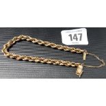 9ct gold rope link bracelet, weight 6.8g approx