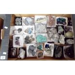 Collection of various world mineral specimens, some from Cornwall with identification.