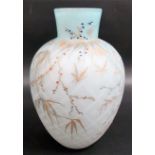 Victorian Thomas Webb satin glass white opaque and pale blue encased ovoid vase, the undercasing