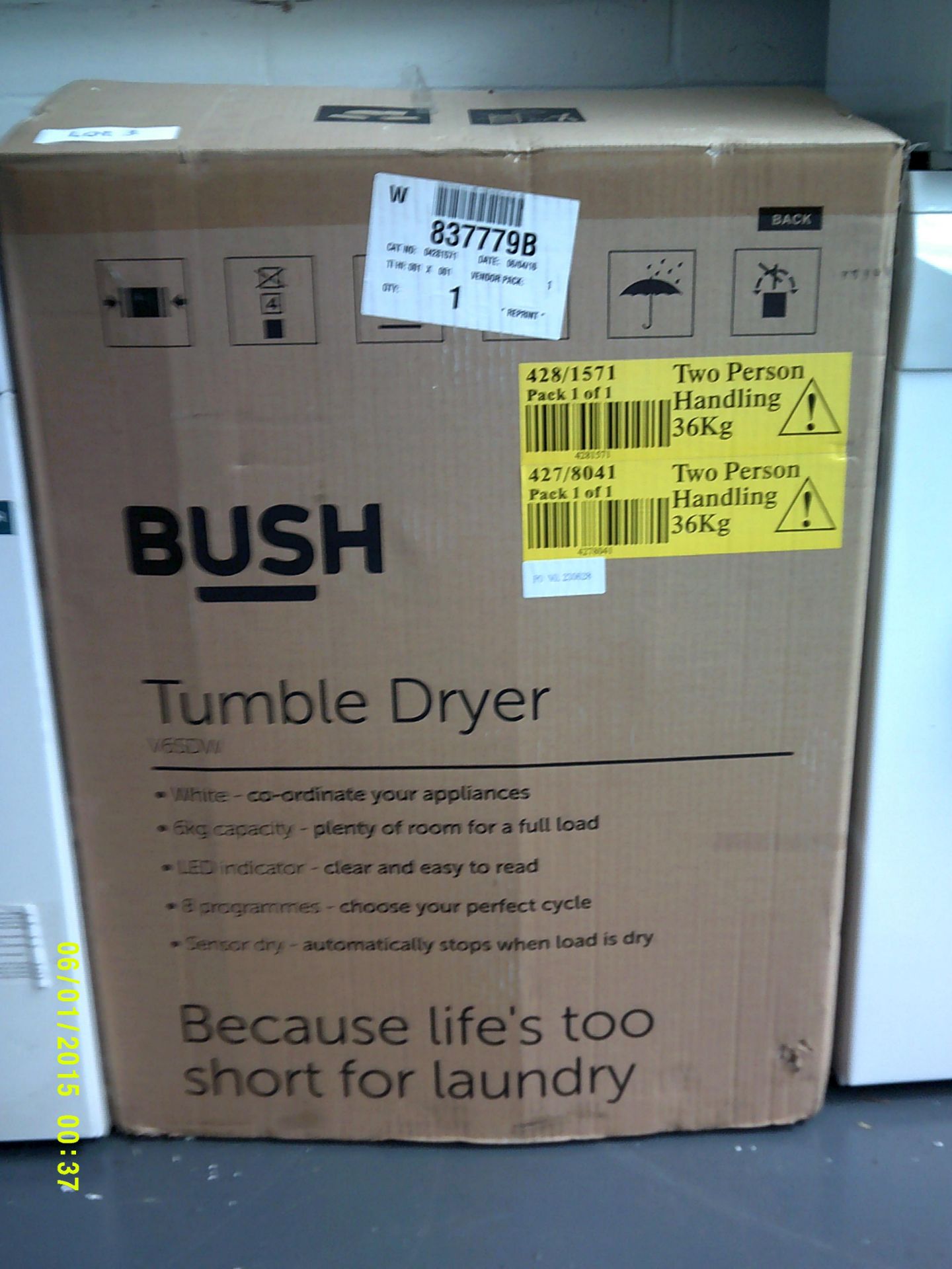 Bush 6KG Tumble Dryer. Model Number V6DSW ORP £150 Customer Returns