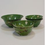 Five green glazed flower bowls from Kangxi period 14cm-19cm diameter (5) 清 康熙時期 綠釉花卉碗伍件