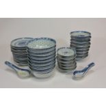 Thirty nine pieces of blue and white KANGXI mark rice grain pattern of rice bowl and tea cups