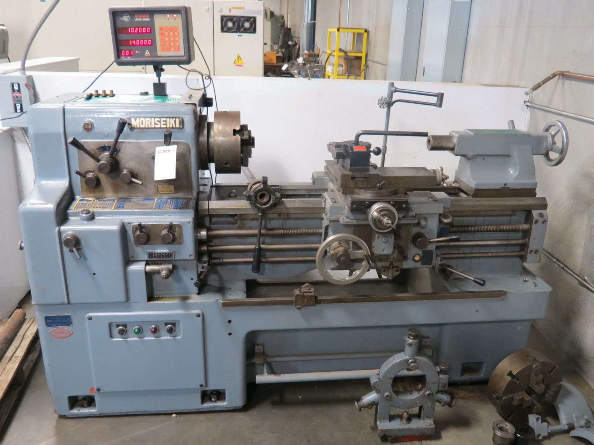 17" x 36" Mori Seiki MS-850G Gap Bed Engine Lathe, DRO, 3- and 4-jaw chucks, steady rest and tool - Image 3 of 5