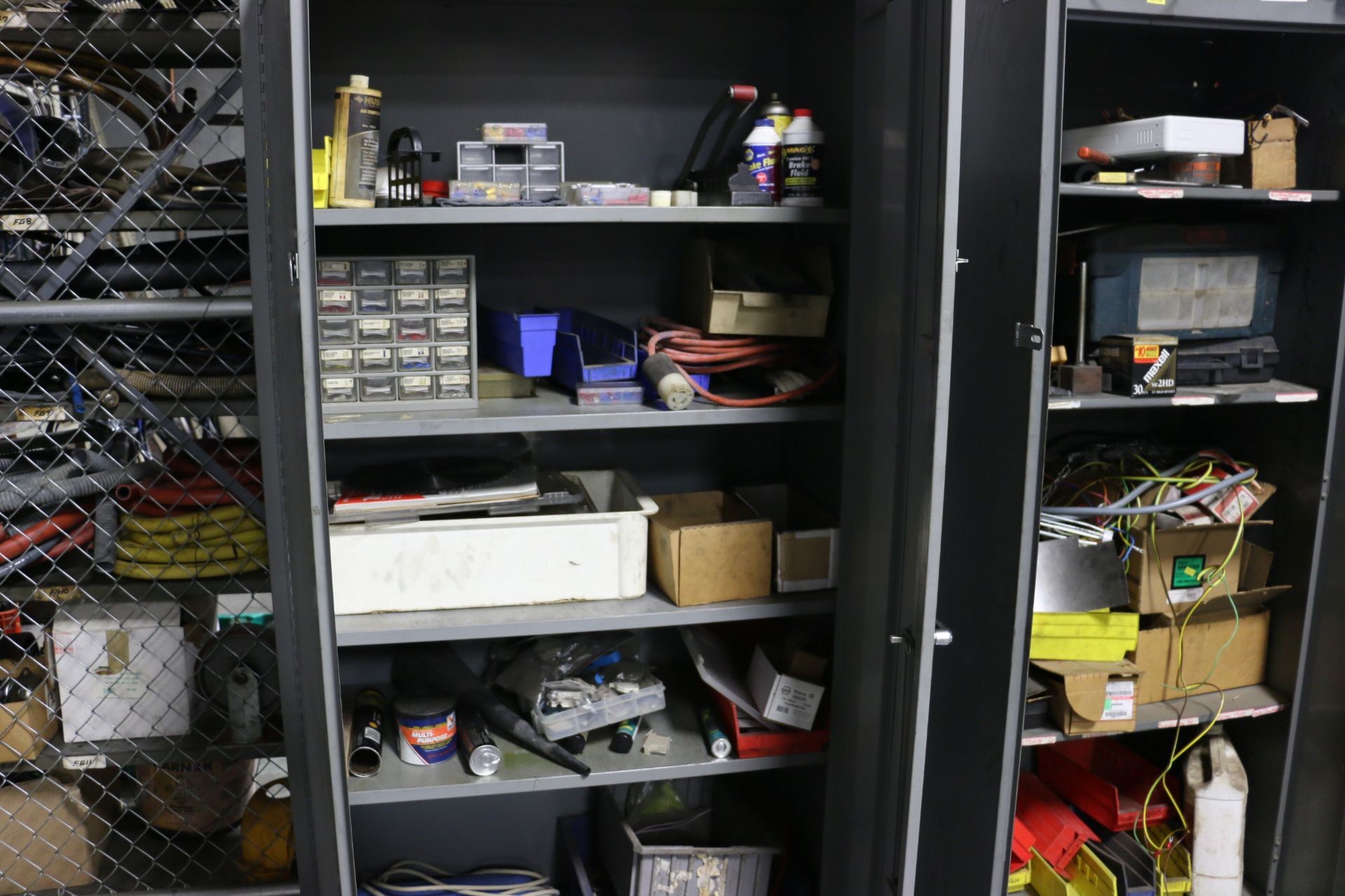 Large Metal Storage Cabinets with Misc Content