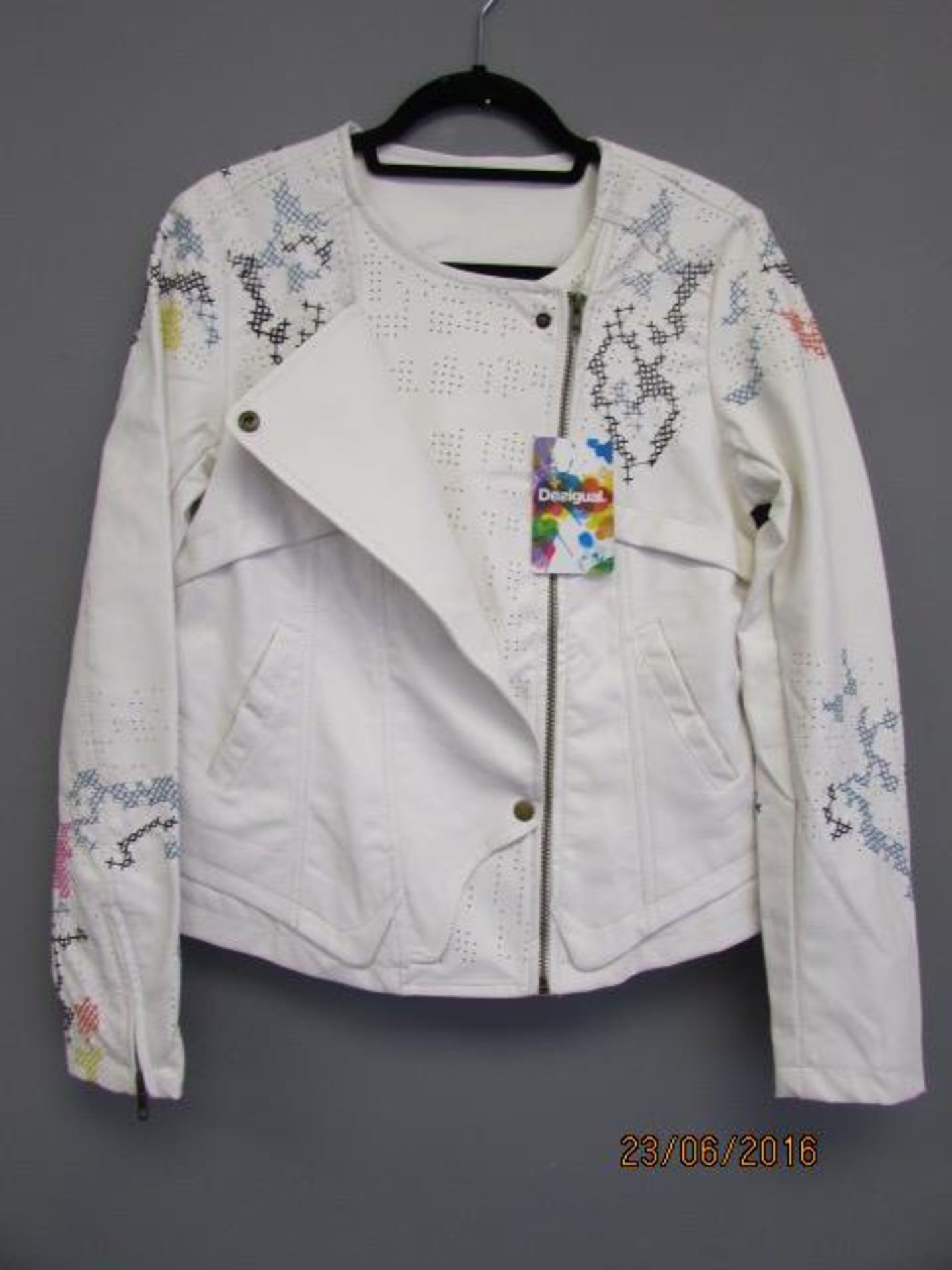 Desigual White Fauax Leather Jacket Uk Size 14
