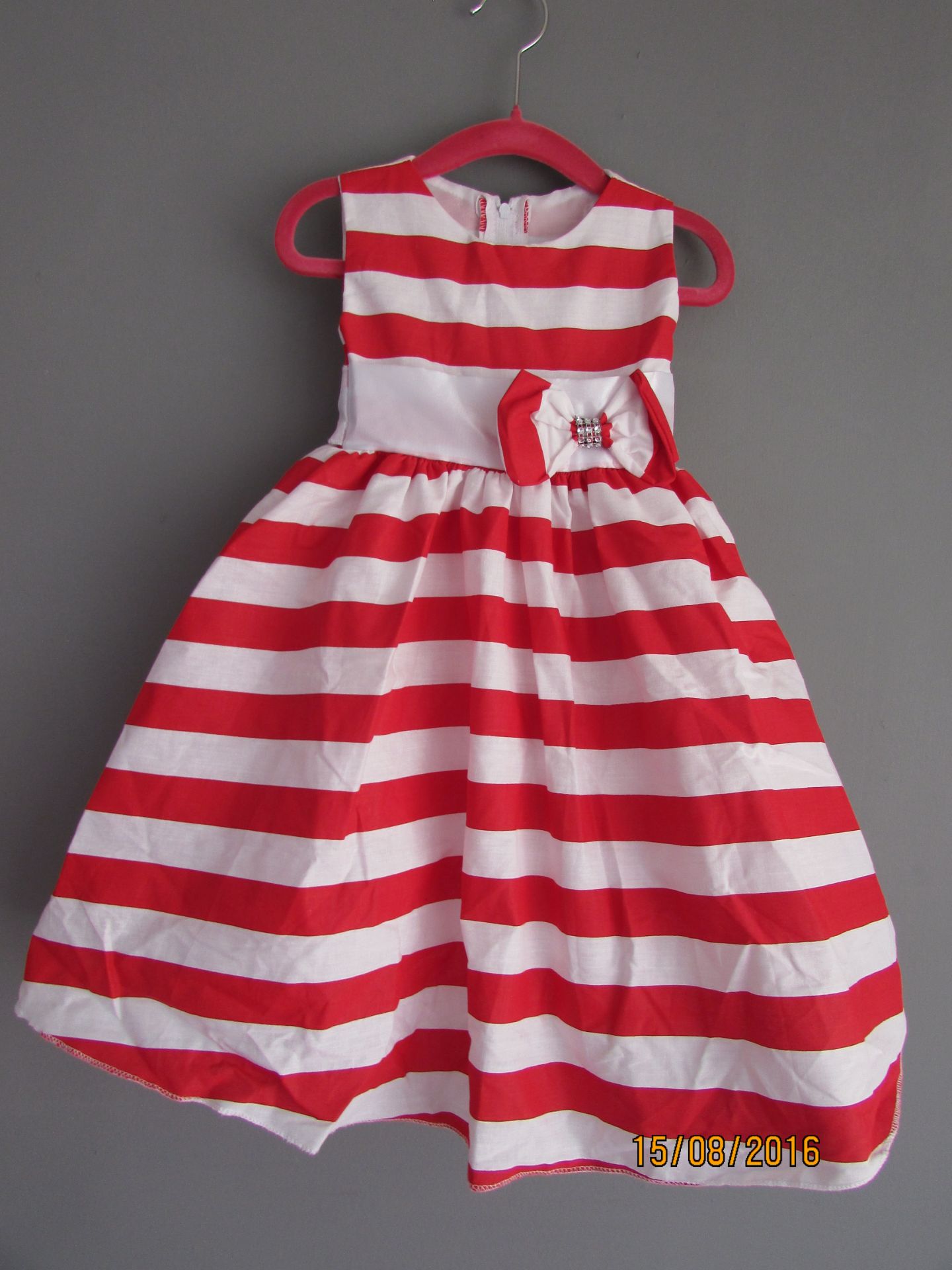 Brand New Kids Fashion Red And White Stripe A-Line Bow Girls Dress Us Size Toddler 2