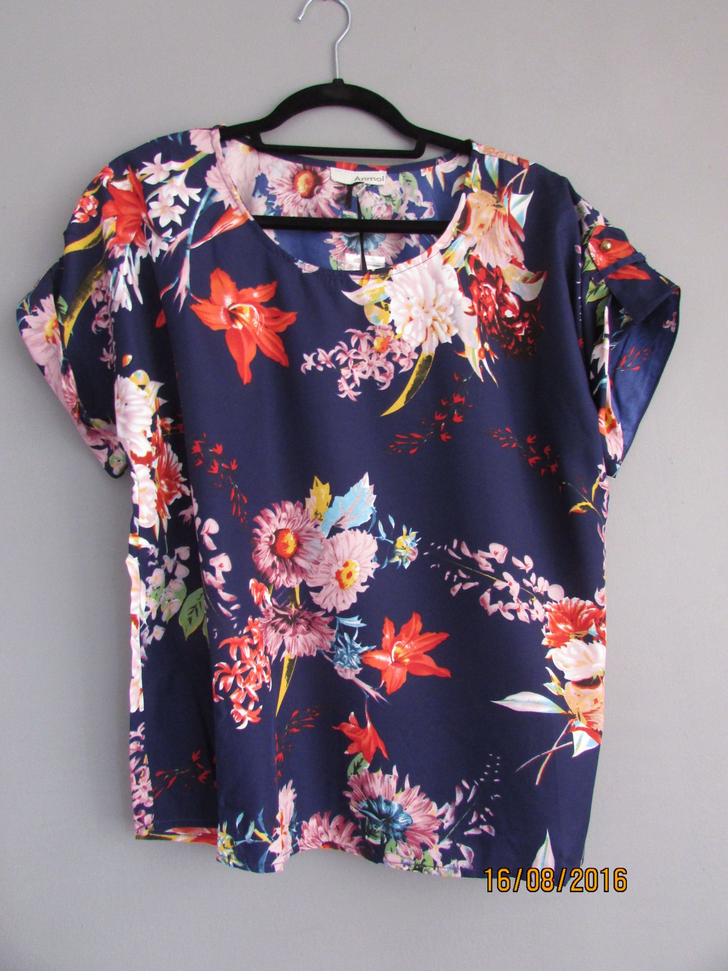 Brand New Anmol Navy Floral Scoop Neck Top Uk Size 12