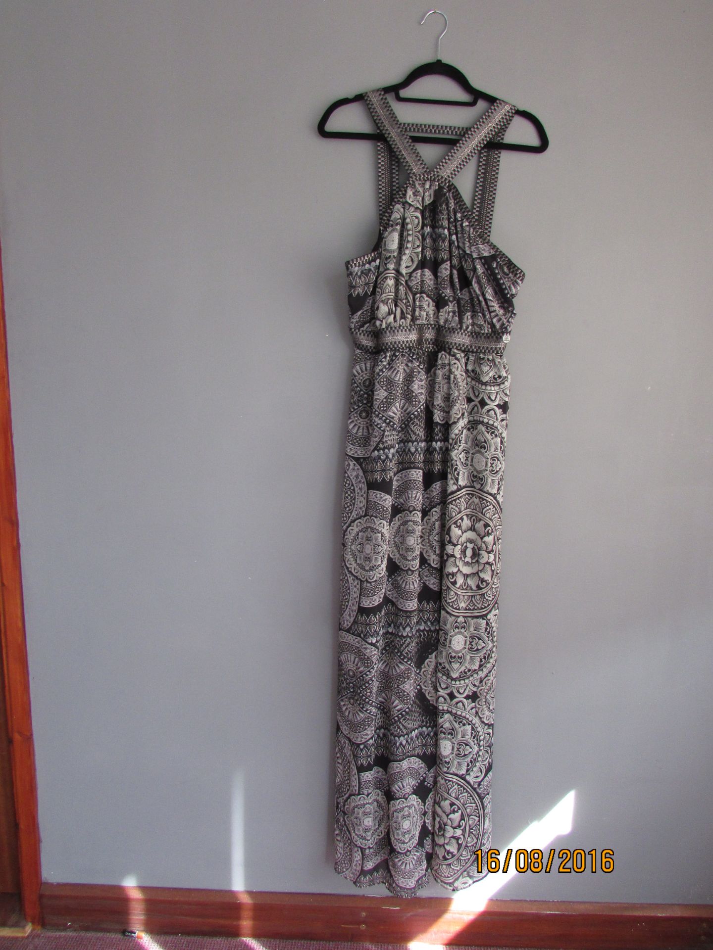 Brand New Lezalez Black And Grey Medallion Maxi Dress Us Size L