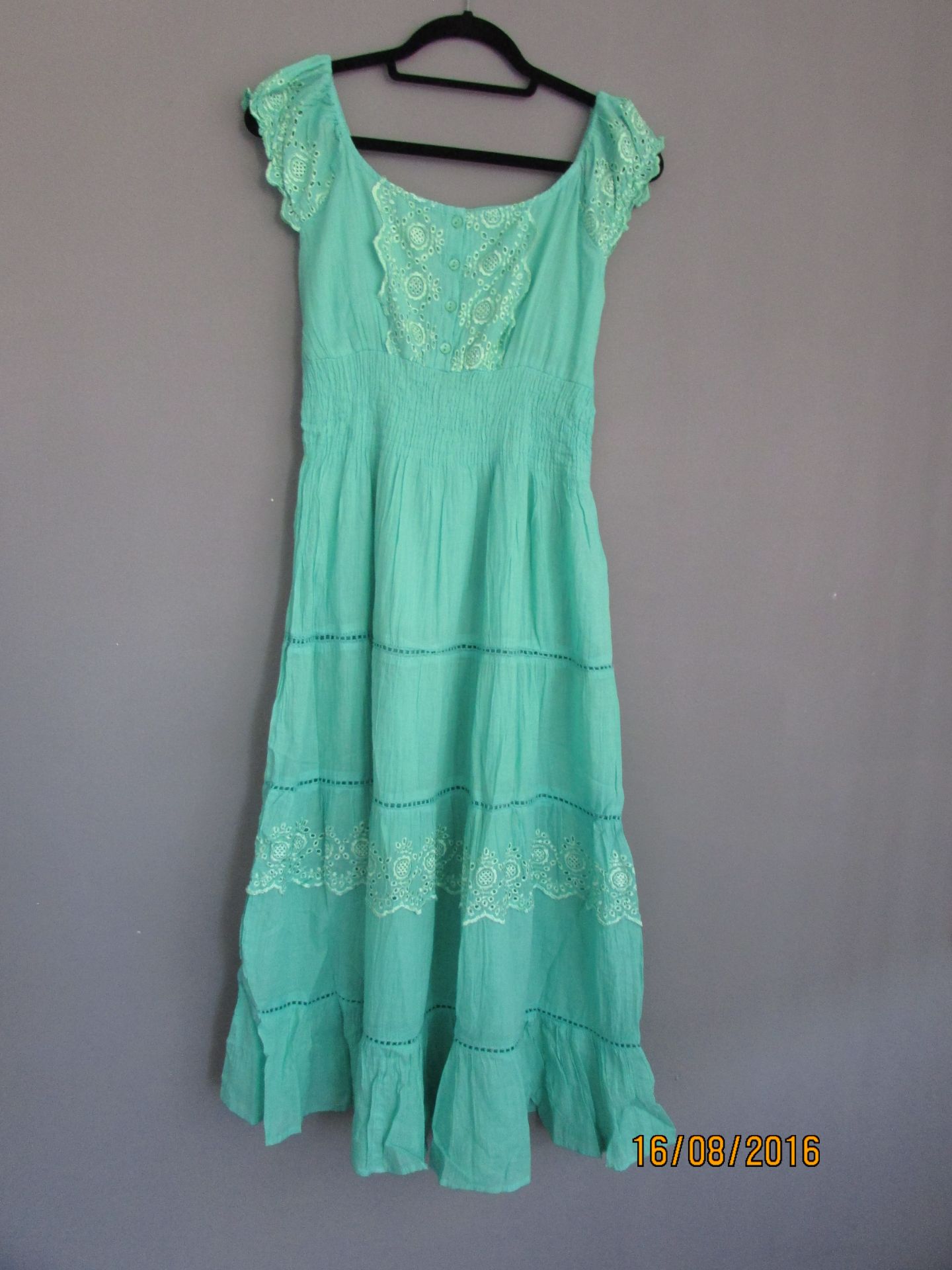 Brand New S.R. Fashion Mint Embroidered Off Shoulder Maxi Dress Us Size S