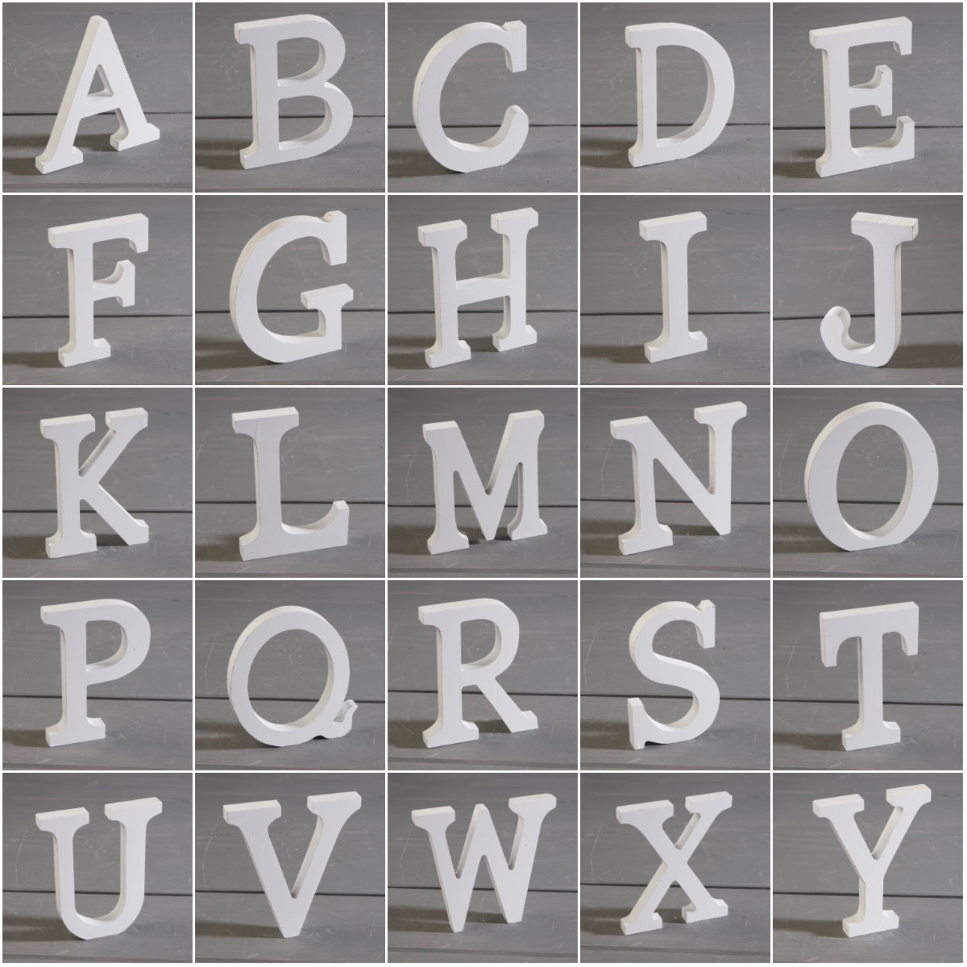 6,579 x 11cm White Wooden Free-Standing Letters. Alphabet and Ampersands