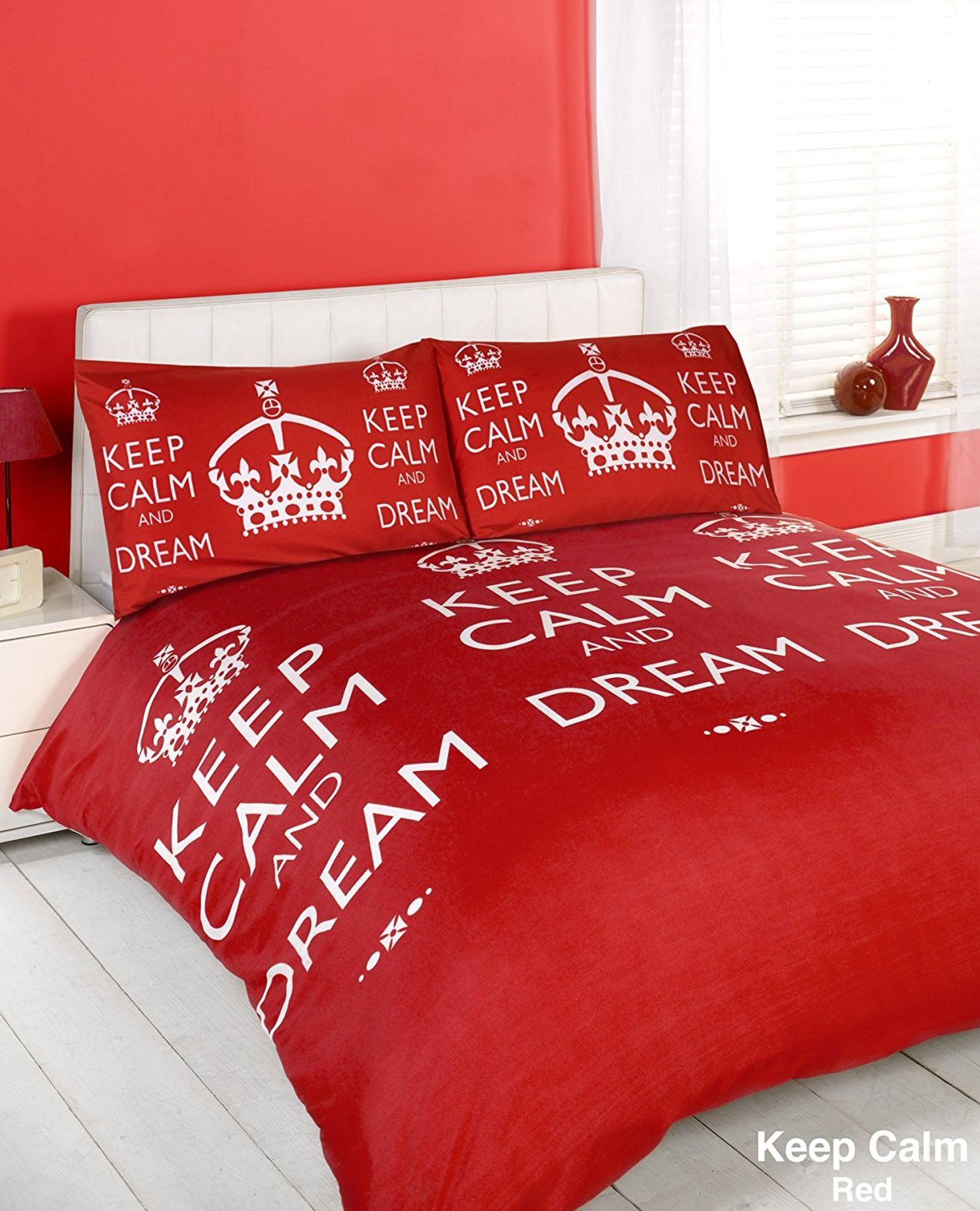 Keep Calm and Dream Red + Pillowcases Single Duvet Quilt Cover Bedding Set