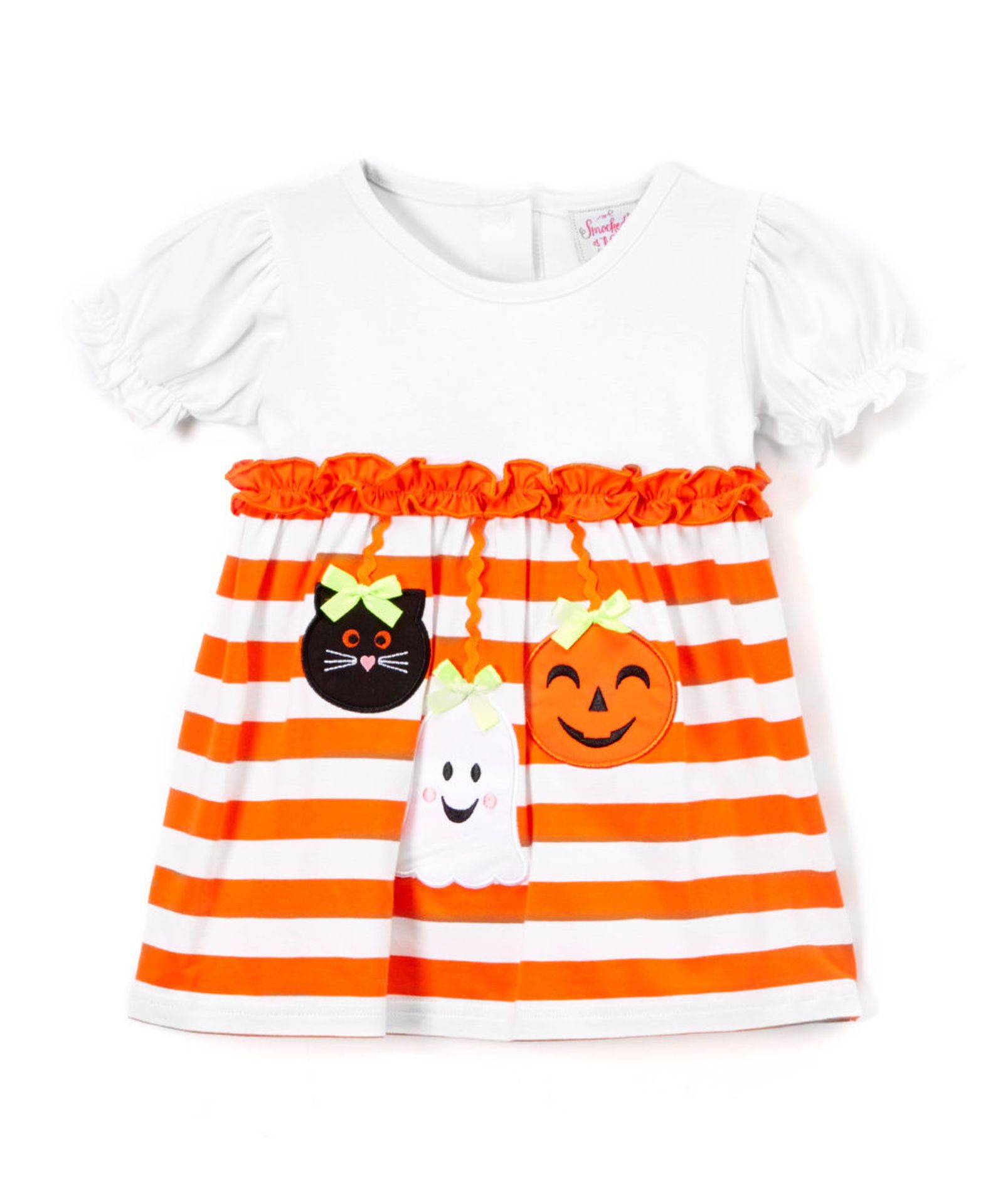 Brand New Smocked or Not White & Orange Stripe Cat & Pumpkin Dress - 18 Months