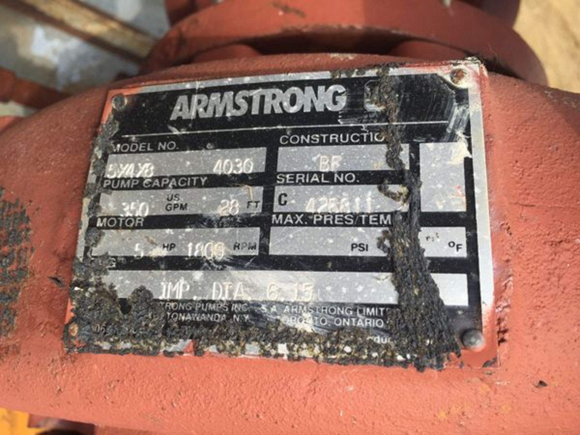 Armstrong 5X4X8 Centrifugal Water Pump 5HP Electric Motor - Image 4 of 8
