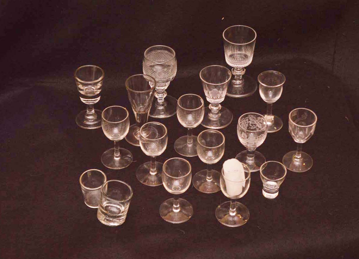 Two Early Belfast Glass Masonic Glasses and Other Small Glasses