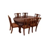 A Very Good Mahogany Dining Room Table with Six Carved Chippendale Dining Room Chairs