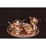 A Nice Four Piece Silver Plated Tea Service on an Oval Gallery Tray