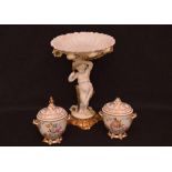 A Minton Comport and Two Royal Crown Derby Lidded Dishes