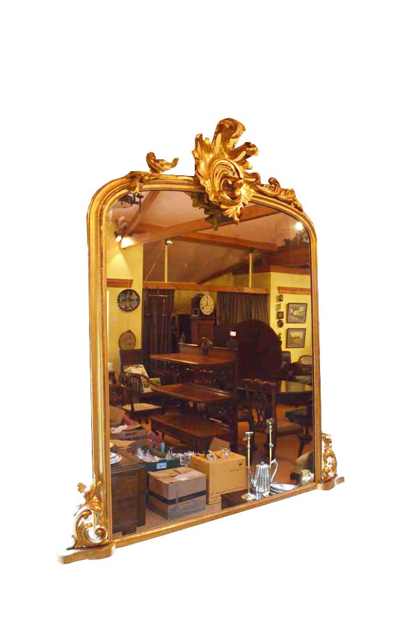 A Large Gilt Framed Overmantle, Carved Pediment