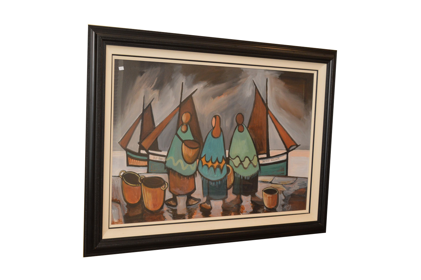 A Large Oil Painting ‘Awaiting Their Return’ – J P Rooney (58 ½ x 42 ½ inches framed)