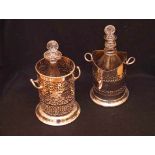 Two Silver Plate Wine Bottle Holders and Two Crystal Decanters