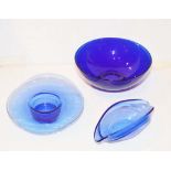 Three Pieces of Coloured Glass and a Circular Mirrored Tray