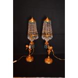 A Very Fine Pair of Figurine Based Glass Lustre Table Lamps