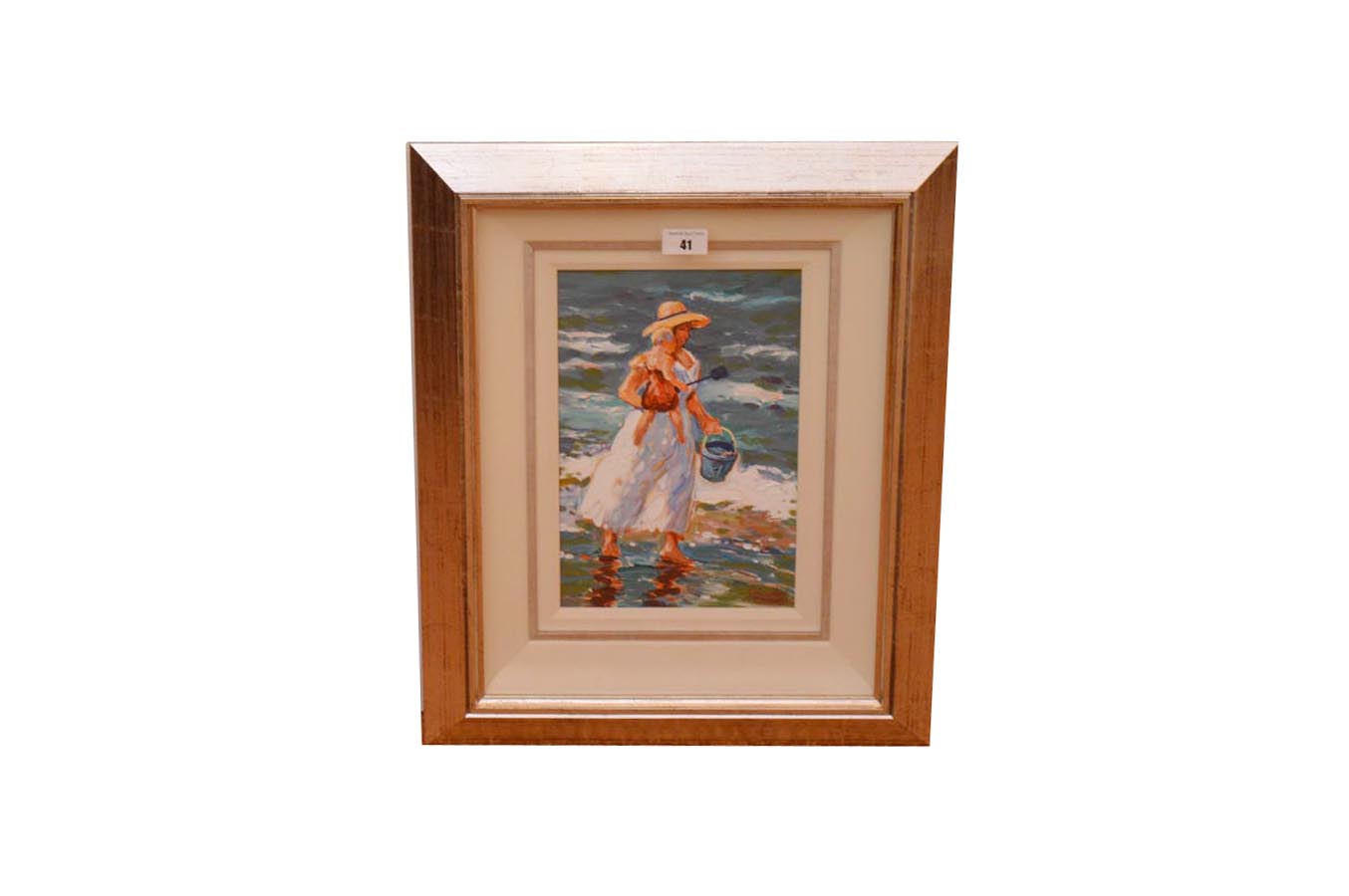 An Oil Painting 'Mother and Chld By The Sea' - Gillian Craig (12" x 8")