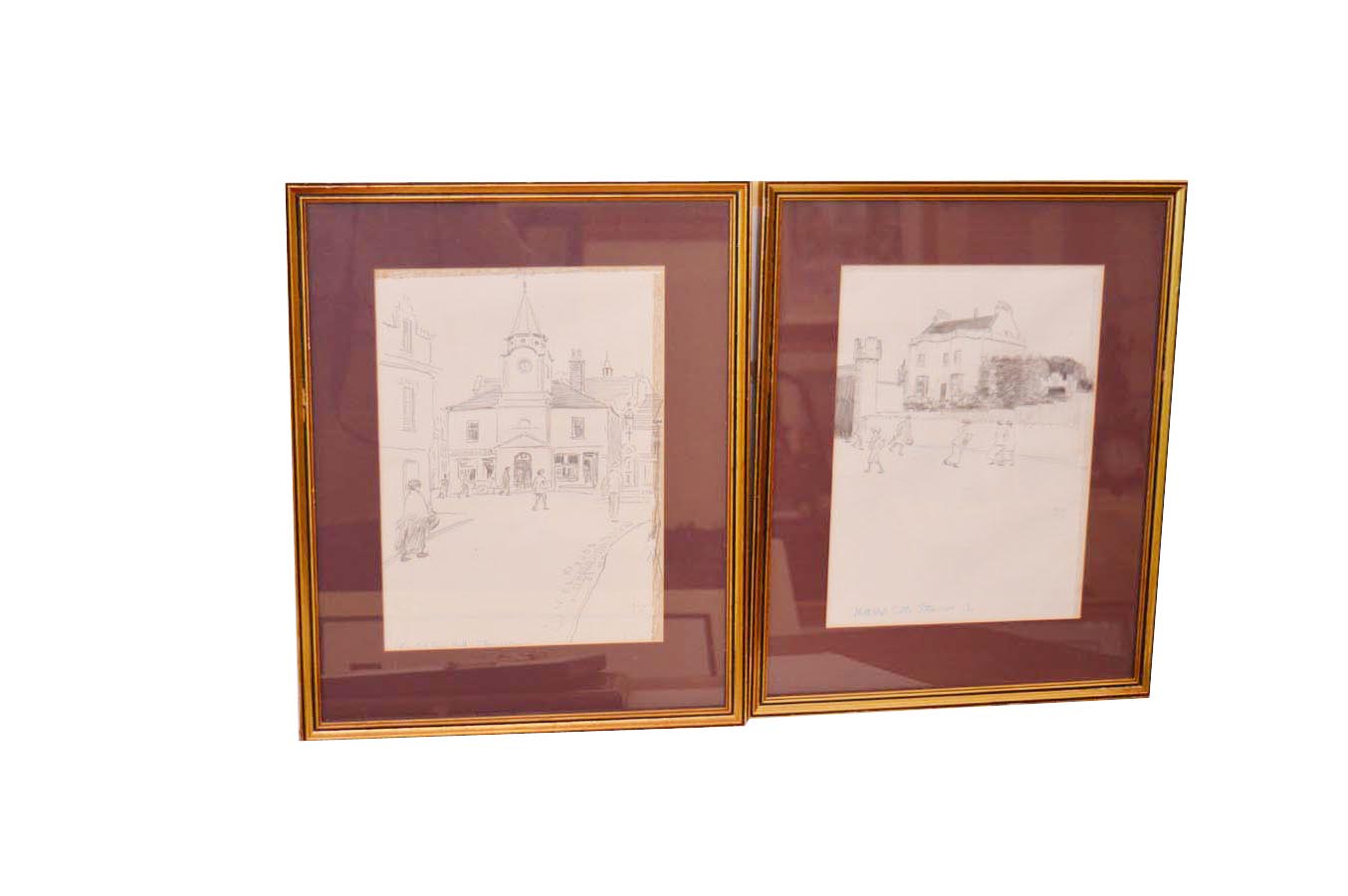 A Pair of Original Illustrations 'The Old Town Hall' & 'North West Castle, Stranraer' (8" x 10.5")