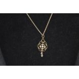 A Very Nice Victorian 15ct Gold Aquamarine and Pearl Pendant and Chain