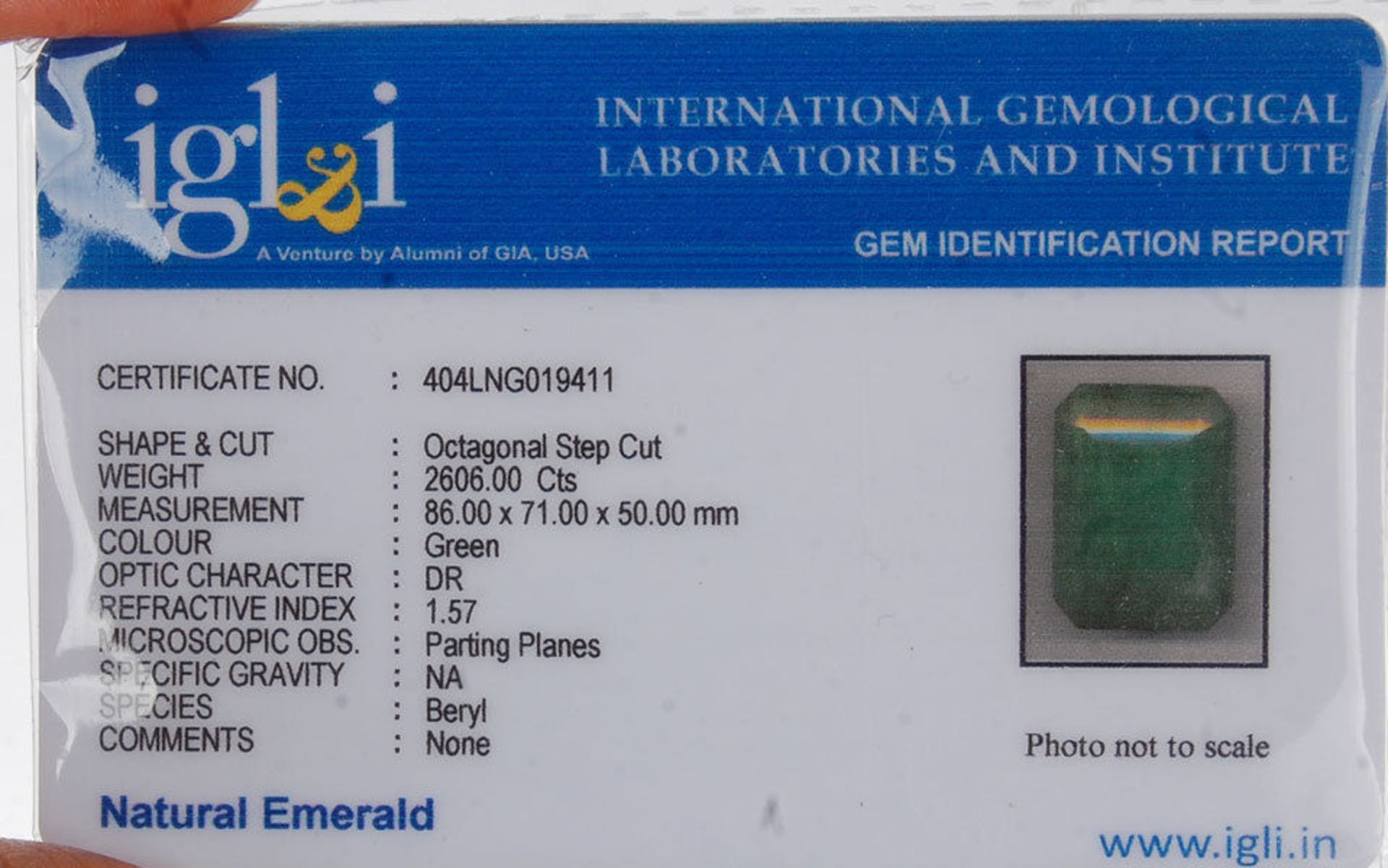 2606 CTS CERTIFIED 100% NATURAL FINEST GREEN EMERALD - Image 2 of 2