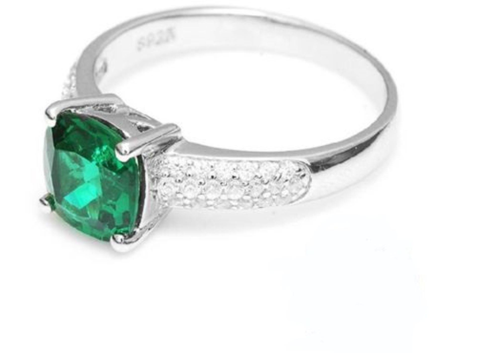 2.04 CARAT STERLING SILVER 925 EMERALD RING, SIZE L/6 *NO VAT*