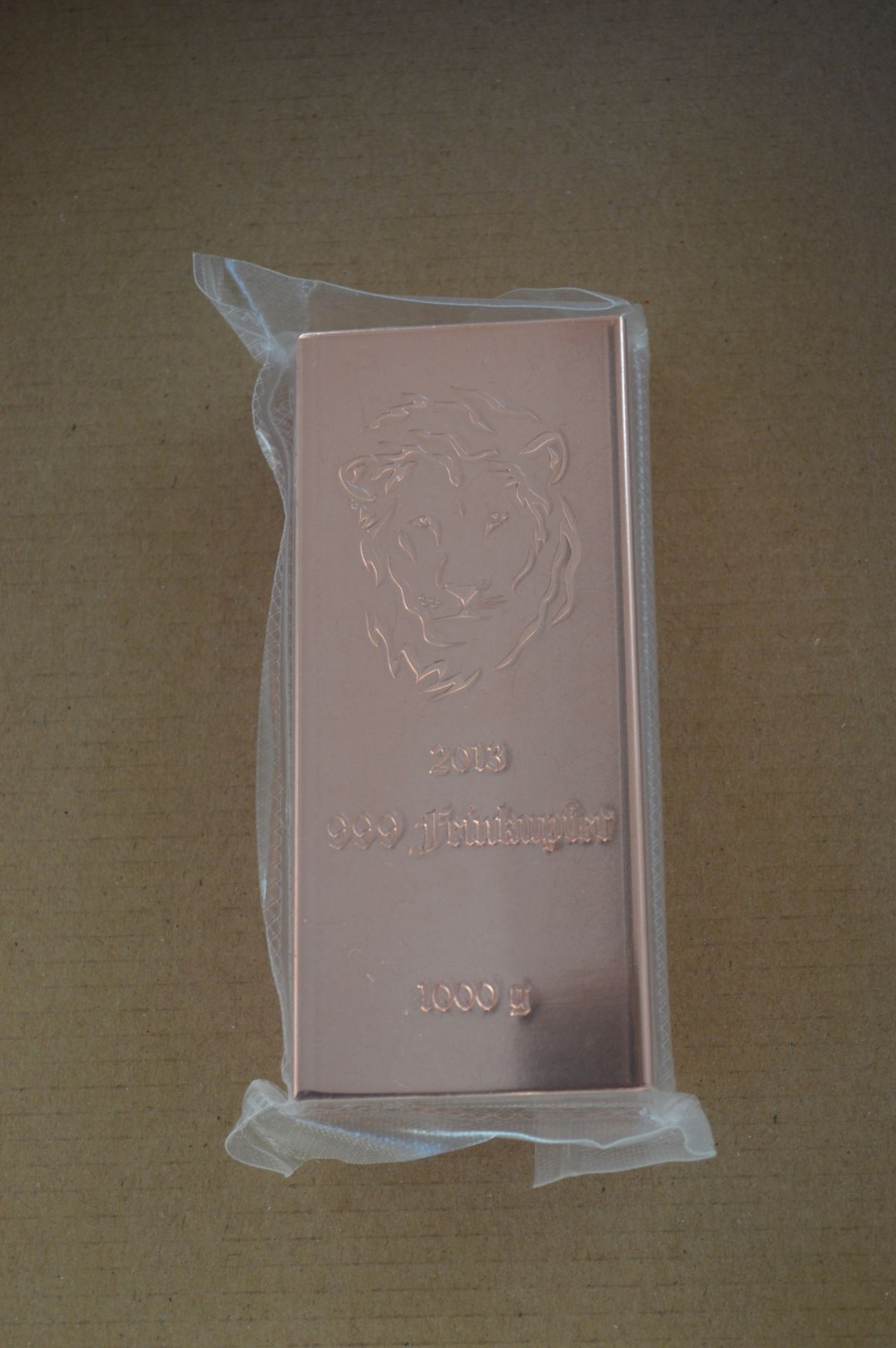 PURE COPPER BULLION .999 = 99.9% pure 1kg lots, INVESTMENT QUALITY WITH LION FACE!