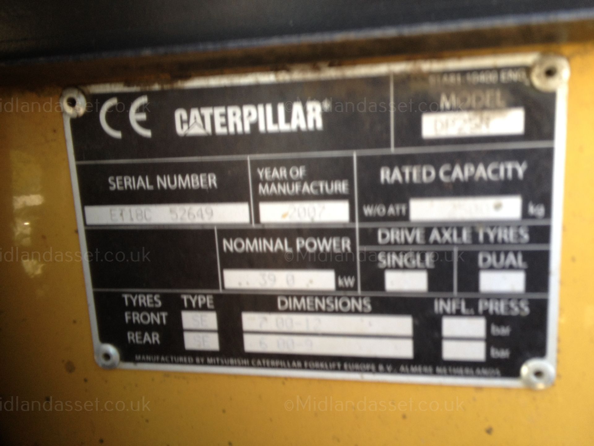 2007 CATERPILLAR D25N 2.5 TONNE DIESEL FORKTRUCK - Image 3 of 6