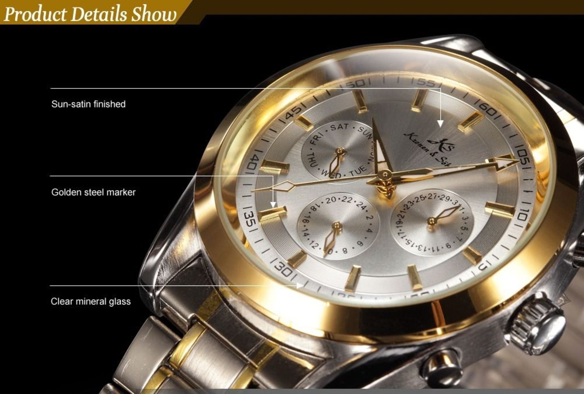 BNIB KS 6 MENS GOLDEN MECHANICAL WRIST WATCH *NO VAT* - Image 5 of 9