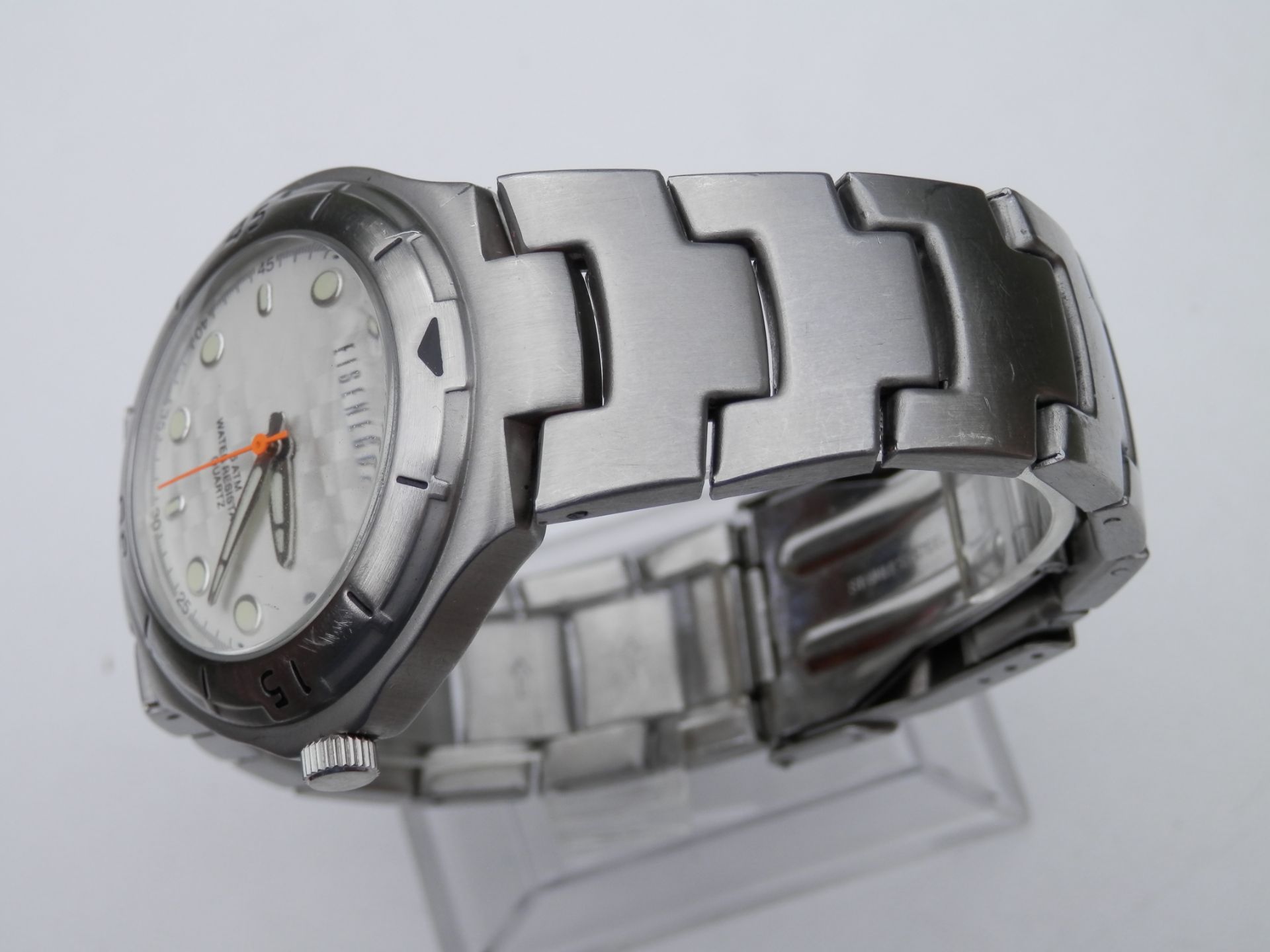 HEAVY FULL STAINLESS EISENEGGER 42MM QUARTZ 5ATM WR WATCH, WITH 8" STRAP. RRP £95 - Image 9 of 9