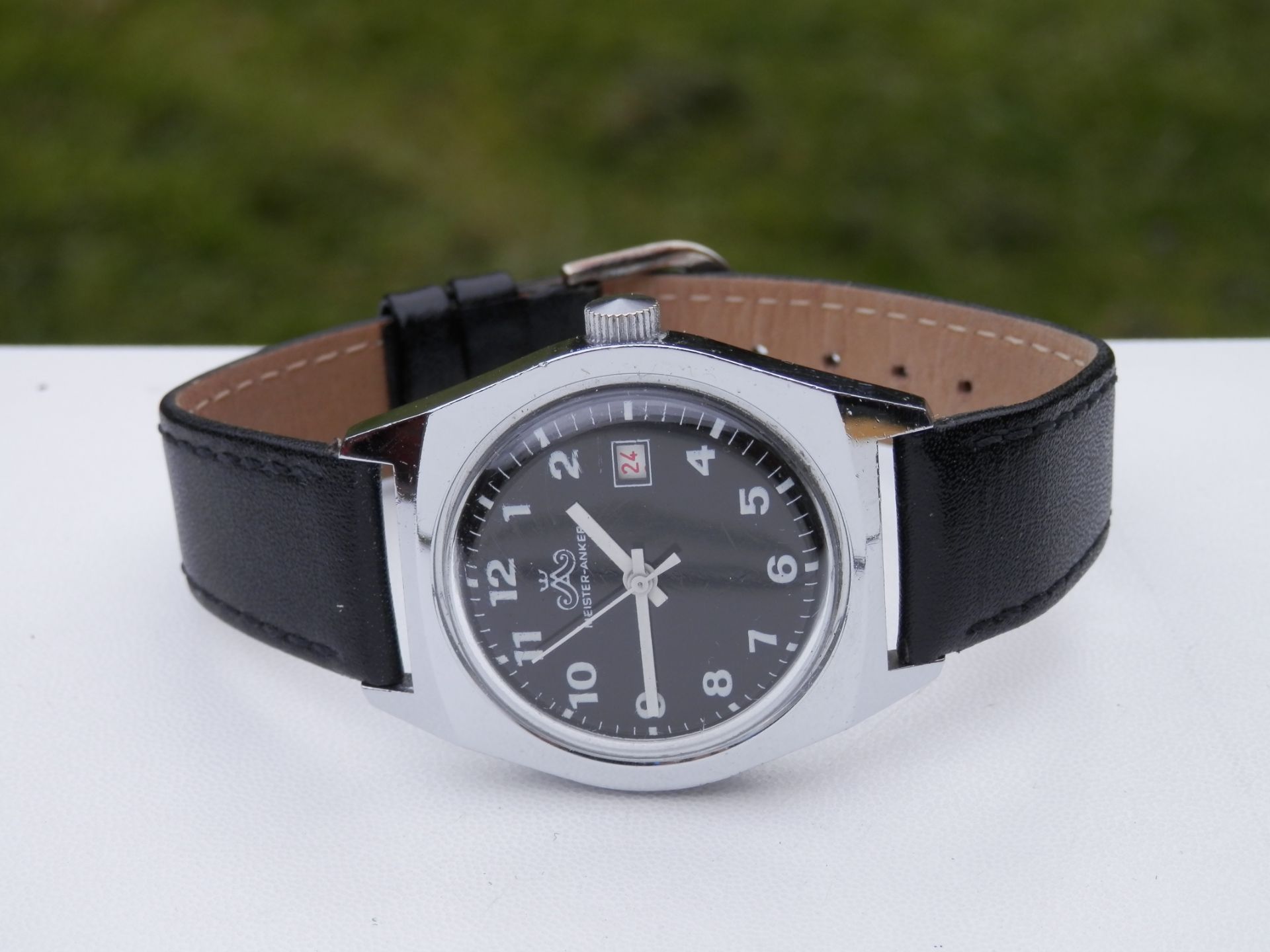 SUPERB RARE GENTS 1960S GERMAN MADE MEISTER ANKER HAND WIND DATE WATCH. - Image 8 of 10