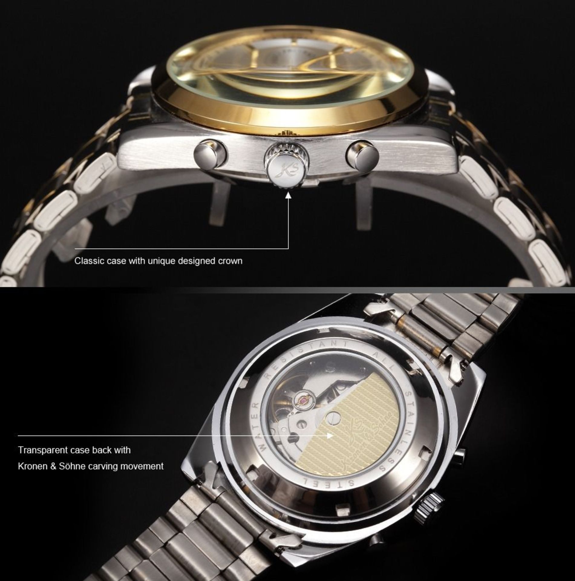 BNIB KS 6 MENS GOLDEN MECHANICAL WRIST WATCH *NO VAT* - Image 7 of 8